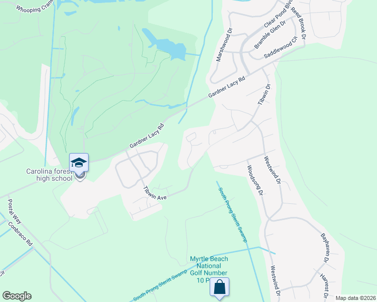 map of restaurants, bars, coffee shops, grocery stores, and more near 106 Chanticleer Village Drive in Myrtle Beach