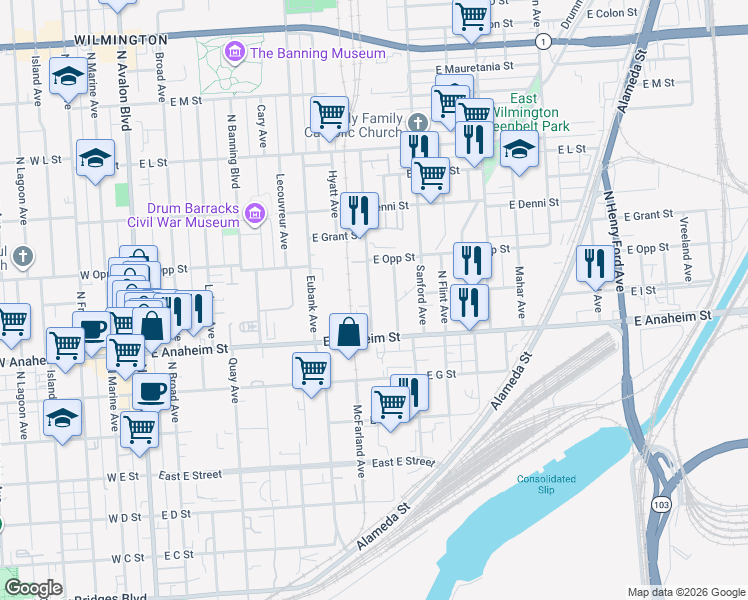 map of restaurants, bars, coffee shops, grocery stores, and more near 908 McFarland Avenue in Los Angeles