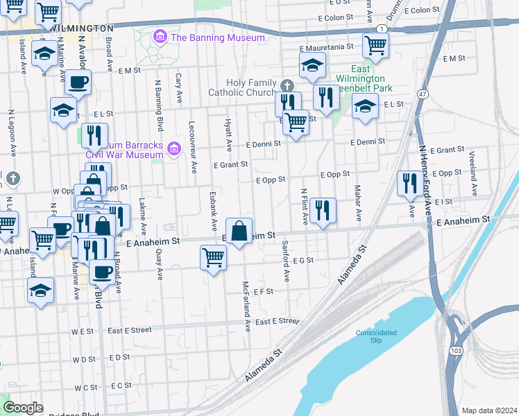 map of restaurants, bars, coffee shops, grocery stores, and more near 908 McFarland Avenue in Los Angeles