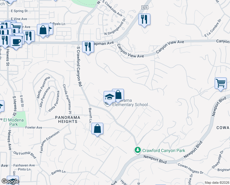 map of restaurants, bars, coffee shops, grocery stores, and more near 12546 Greenwald Lane in Santa Ana