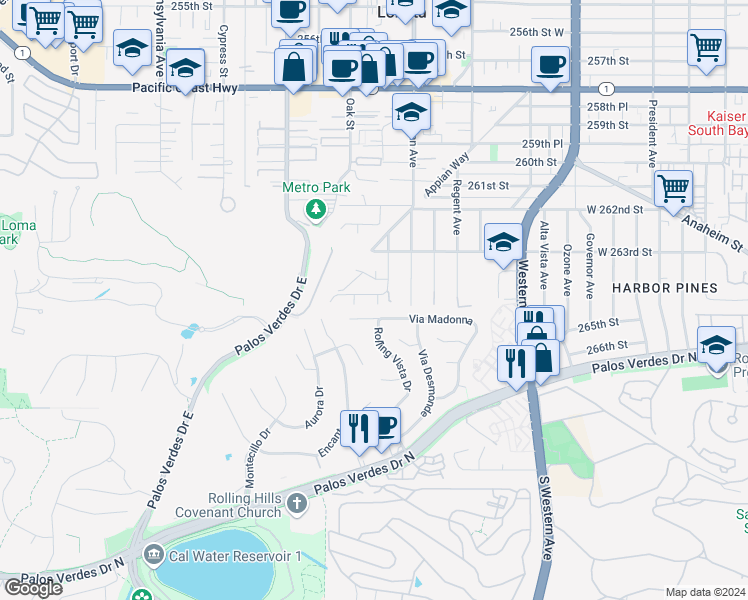 map of restaurants, bars, coffee shops, grocery stores, and more near 2056 Glentree Drive in Lomita