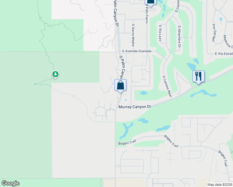 map of restaurants, bars, coffee shops, grocery stores, and more near 2805 South Palm Canyon Drive in Palm Springs