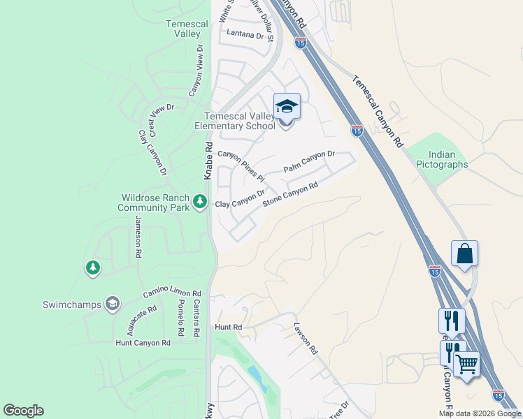 map of restaurants, bars, coffee shops, grocery stores, and more near 9169 Stone Canyon Road in Corona