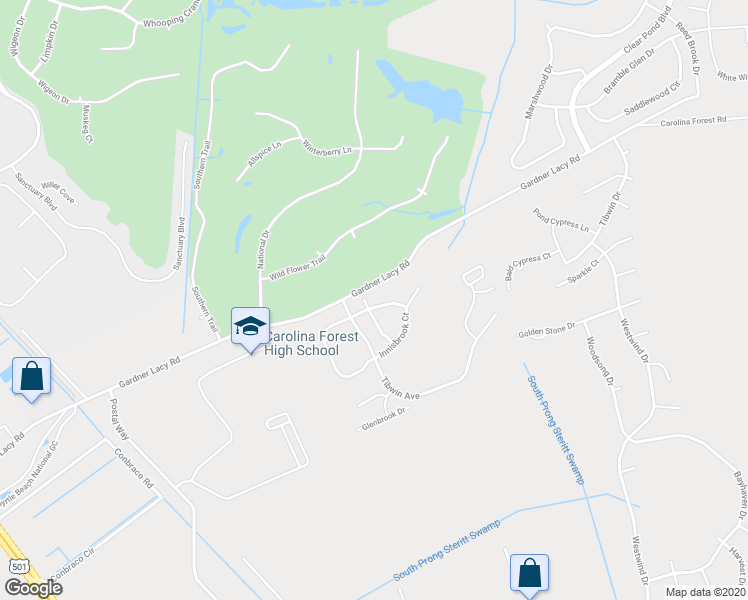 map of restaurants, bars, coffee shops, grocery stores, and more near 4853 Meadowsweet Drive in Myrtle Beach