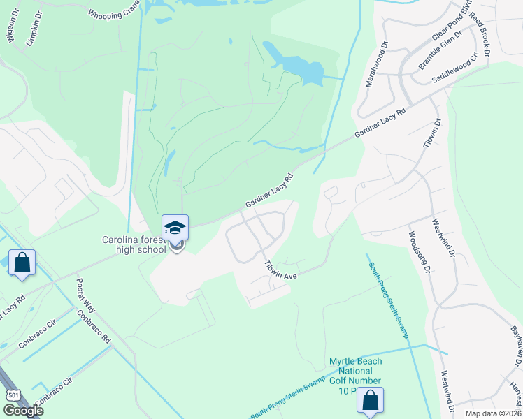 map of restaurants, bars, coffee shops, grocery stores, and more near 4853 Meadowsweet Drive in Myrtle Beach