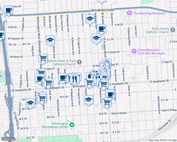 map of restaurants, bars, coffee shops, grocery stores, and more near in Los Angeles County