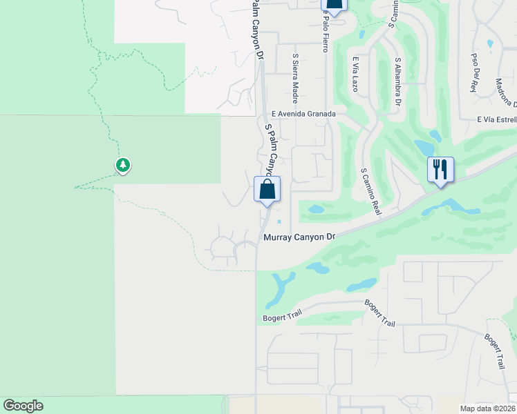 map of restaurants, bars, coffee shops, grocery stores, and more near 2805 South Palm Canyon Drive in Palm Springs
