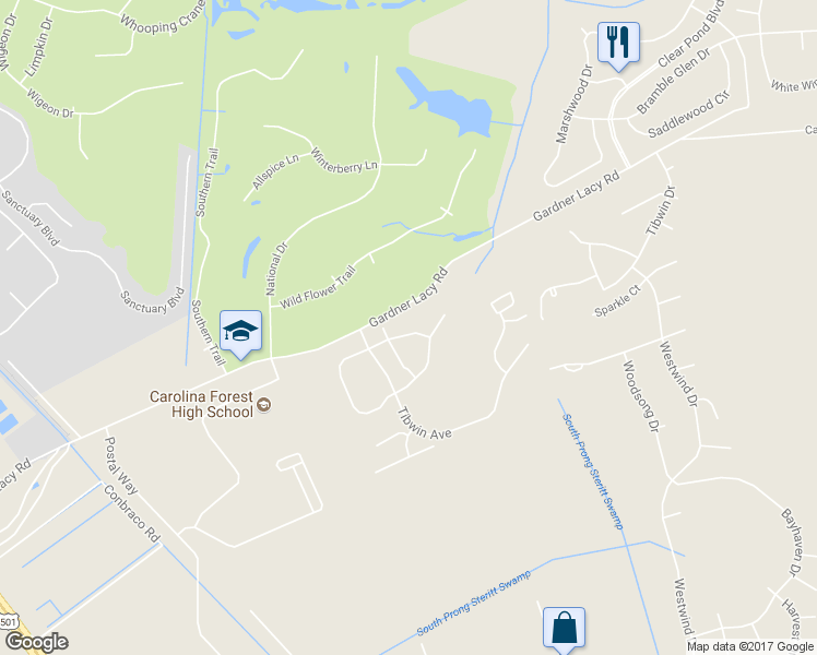 map of restaurants, bars, coffee shops, grocery stores, and more near 4846 Meadowsweet Drive in Myrtle Beach
