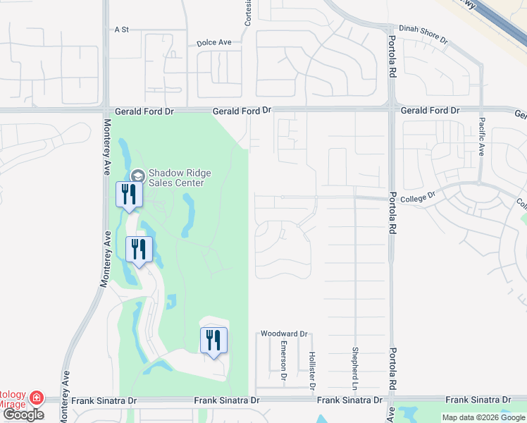 map of restaurants, bars, coffee shops, grocery stores, and more near 73757 Palm Paradise Drive in Palm Desert