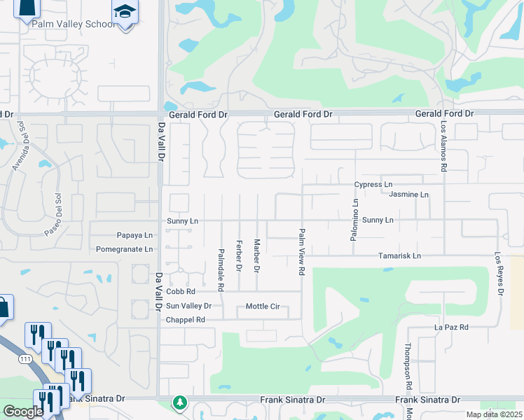 map of restaurants, bars, coffee shops, grocery stores, and more near 11 Sterling Place in Rancho Mirage