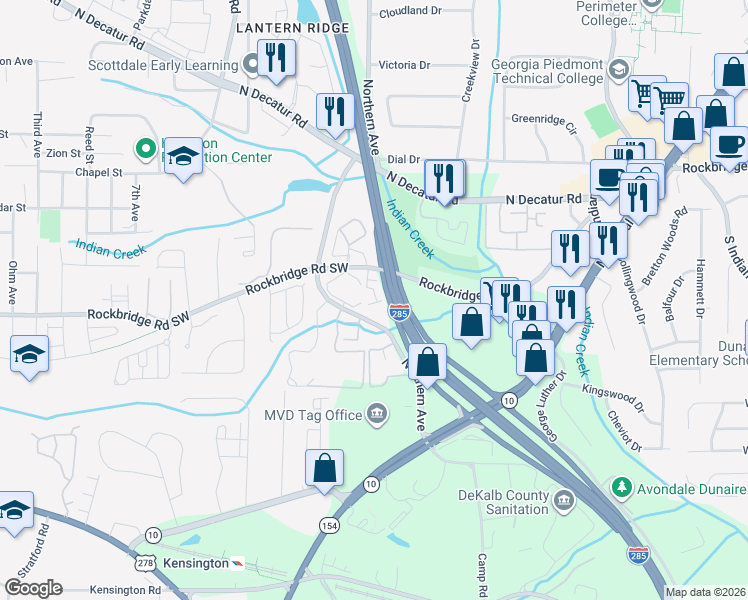 map of restaurants, bars, coffee shops, grocery stores, and more near 788 Brookside Parc Lane in Avondale Estates