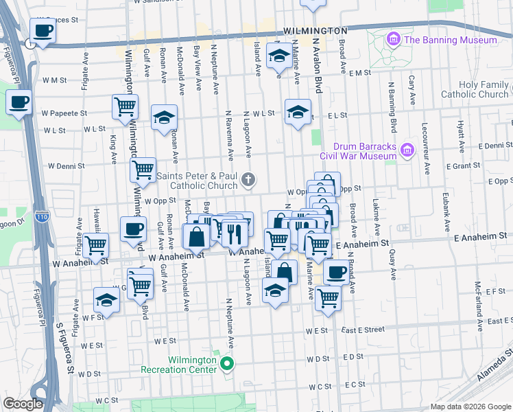 map of restaurants, bars, coffee shops, grocery stores, and more near in Los Angeles County