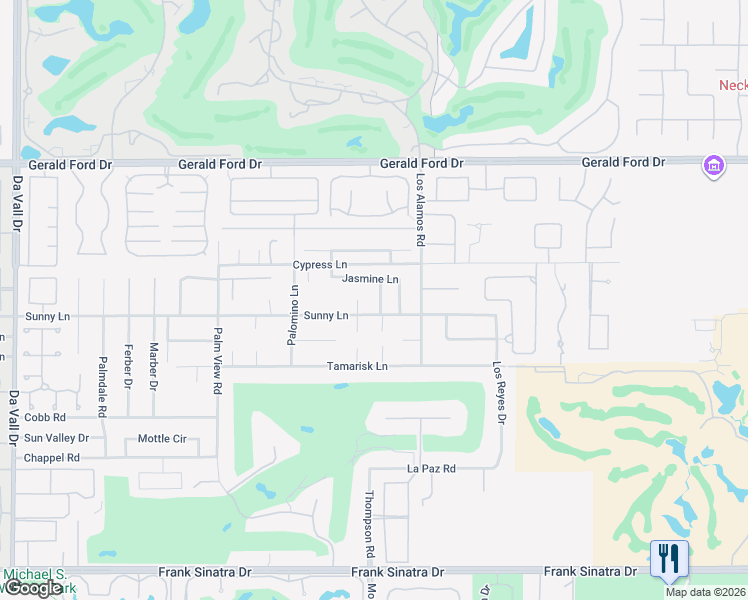 map of restaurants, bars, coffee shops, grocery stores, and more near 70871 Sunny Lane in Rancho Mirage