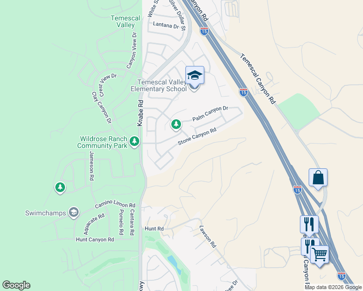 map of restaurants, bars, coffee shops, grocery stores, and more near 9169 Stone Canyon Road in Corona