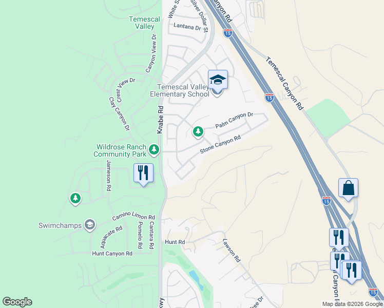 map of restaurants, bars, coffee shops, grocery stores, and more near 9169 Stone Canyon Road in Corona