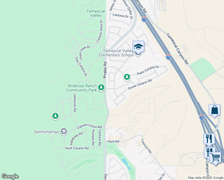 map of restaurants, bars, coffee shops, grocery stores, and more near 23300 Claystone Avenue in Corona