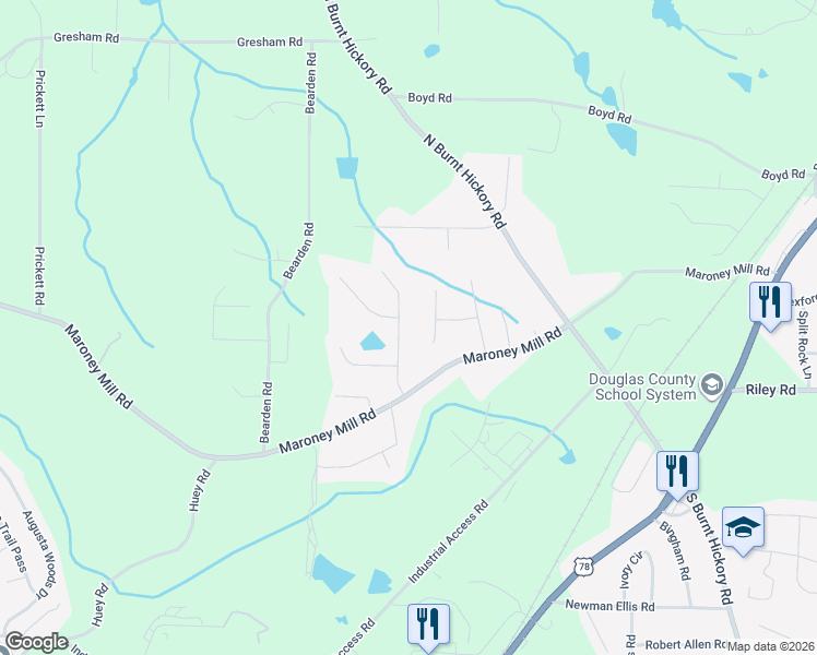 map of restaurants, bars, coffee shops, grocery stores, and more near 900 Terrace Mill Drive in Douglasville