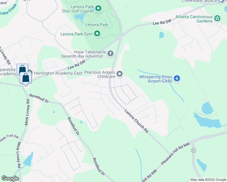 map of restaurants, bars, coffee shops, grocery stores, and more near 4445 Millenium View Court Southwest in Snellville