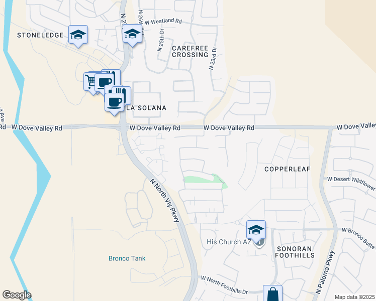 map of restaurants, bars, coffee shops, grocery stores, and more near 2411 West Bramble Berry Lane in Phoenix