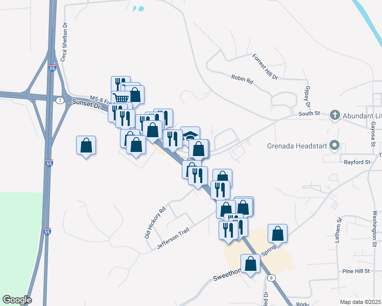map of restaurants, bars, coffee shops, grocery stores, and more near in Grenada