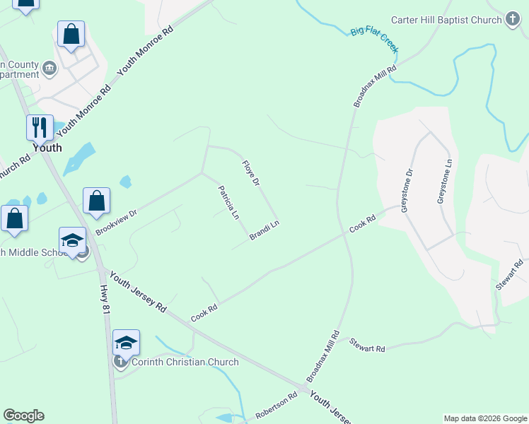 map of restaurants, bars, coffee shops, grocery stores, and more near 1748 Floye Drive in Loganville