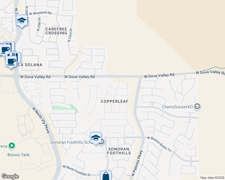 map of restaurants, bars, coffee shops, grocery stores, and more near Sonoran Blvd in Phoenix
