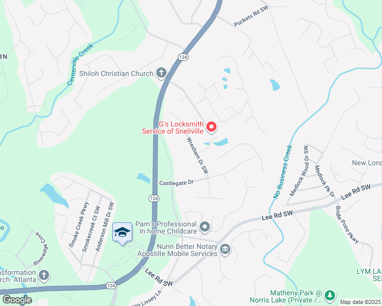 map of restaurants, bars, coffee shops, grocery stores, and more near 4151 Wrexham Drive Southwest in Snellville