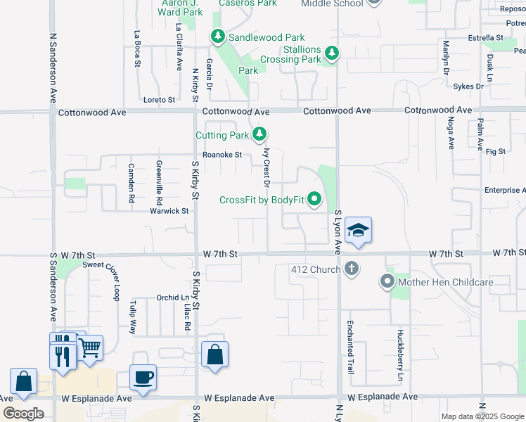 map of restaurants, bars, coffee shops, grocery stores, and more near 474 Ivy Crest Drive in San Jacinto