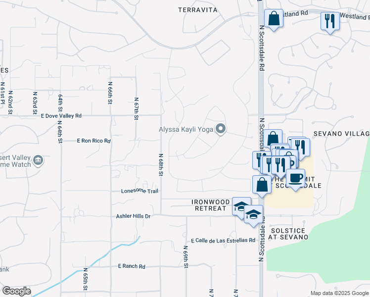 map of restaurants, bars, coffee shops, grocery stores, and more near 32825 North 68th Place in Scottsdale