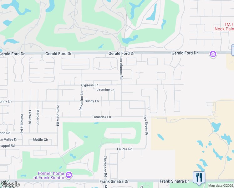 map of restaurants, bars, coffee shops, grocery stores, and more near 36726 Jasmine Lane in Rancho Mirage