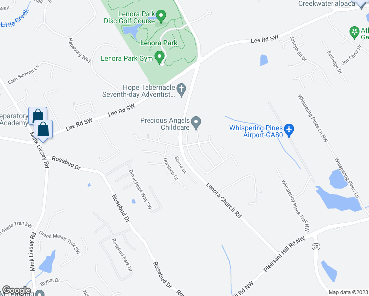 map of restaurants, bars, coffee shops, grocery stores, and more near 3290 Millenium View Drive Southwest in Snellville