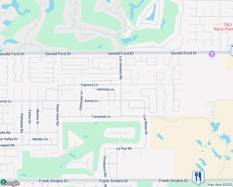 map of restaurants, bars, coffee shops, grocery stores, and more near 36726 Jasmine Lane in Rancho Mirage