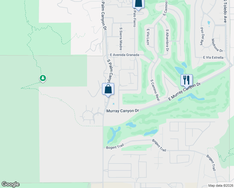 map of restaurants, bars, coffee shops, grocery stores, and more near 2700a South Palm Canyon Drive in Palm Springs