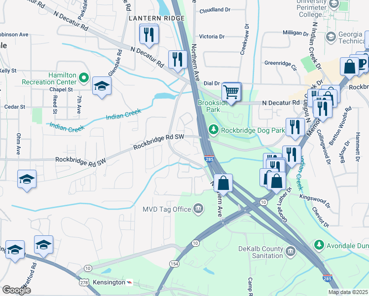 map of restaurants, bars, coffee shops, grocery stores, and more near in DeKalb County