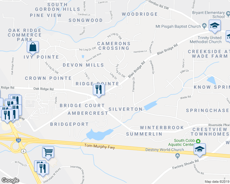 map of restaurants, bars, coffee shops, grocery stores, and more near 7011 Grinder Drive in Austell
