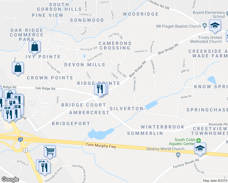map of restaurants, bars, coffee shops, grocery stores, and more near 7011 Grinder Drive in Austell