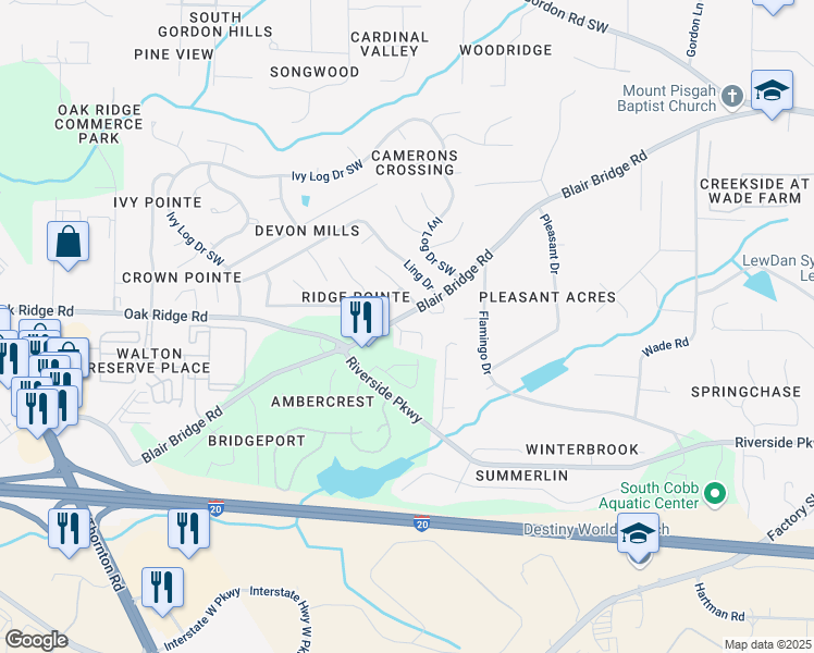map of restaurants, bars, coffee shops, grocery stores, and more near 7011 Grinder Drive in Austell