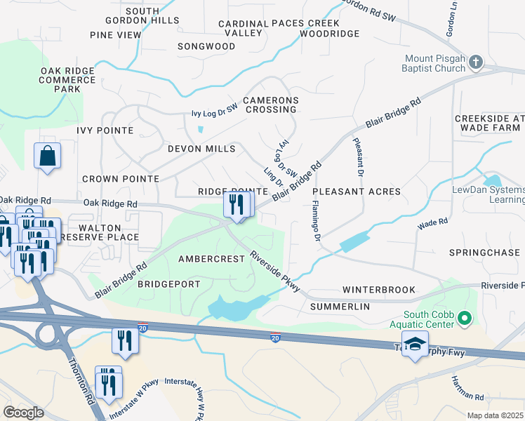 map of restaurants, bars, coffee shops, grocery stores, and more near 7011 Grinder Drive in Austell