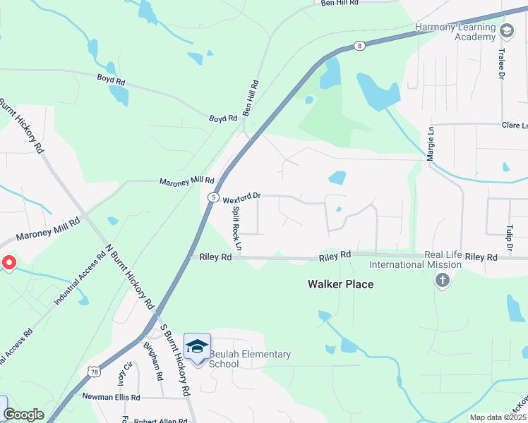 map of restaurants, bars, coffee shops, grocery stores, and more near 850 Briarwood Trail in Douglasville