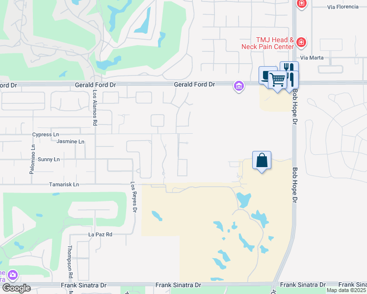 map of restaurants, bars, coffee shops, grocery stores, and more near 18 Jill Terrace in Rancho Mirage