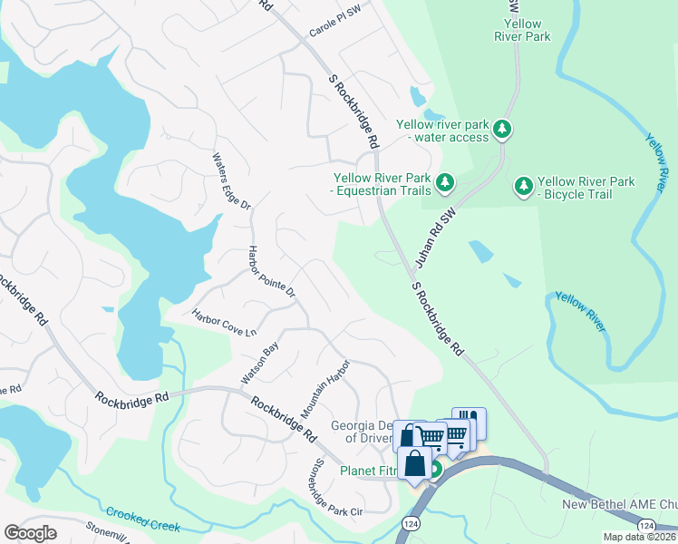 map of restaurants, bars, coffee shops, grocery stores, and more near 213 Scenic View Lane in Stone Mountain