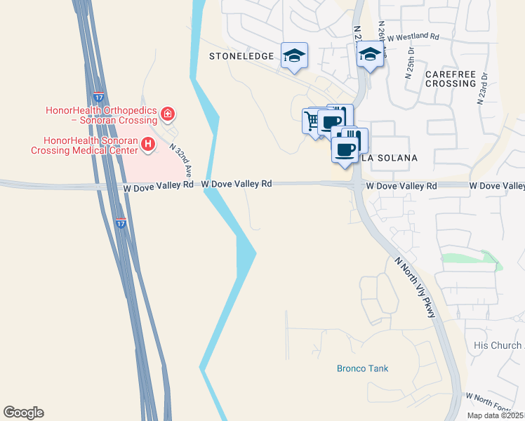 map of restaurants, bars, coffee shops, grocery stores, and more near West Dove Valley Road in Phoenix