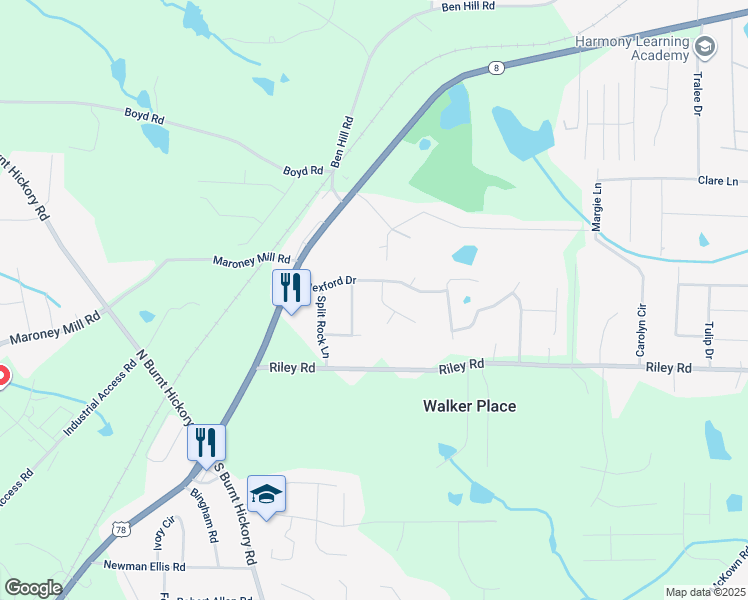 map of restaurants, bars, coffee shops, grocery stores, and more near 830 Wexford Drive in Douglasville