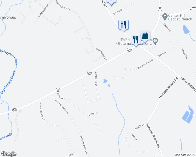 map of restaurants, bars, coffee shops, grocery stores, and more near 3835 Sunny Hill Drive in Loganville