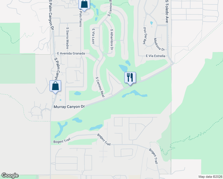 map of restaurants, bars, coffee shops, grocery stores, and more near Kings Road East in Palm Springs
