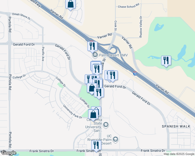 map of restaurants, bars, coffee shops, grocery stores, and more near 36555 Cook St in Palm Desert