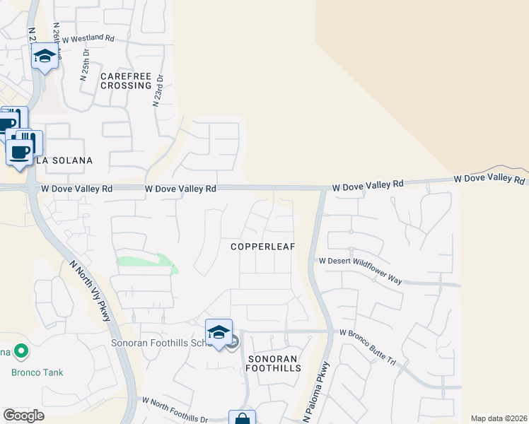 map of restaurants, bars, coffee shops, grocery stores, and more near West Dove Valley Road in Phoenix