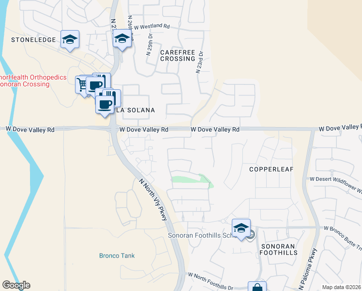map of restaurants, bars, coffee shops, grocery stores, and more near 2409 West Horsetail Trail in Phoenix