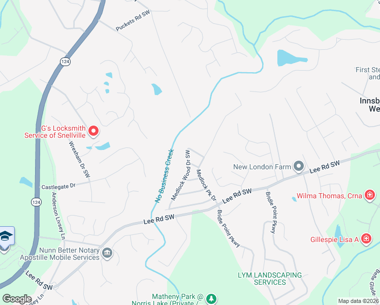 map of restaurants, bars, coffee shops, grocery stores, and more near 4108 Medlock Wood Drive Southwest in Snellville