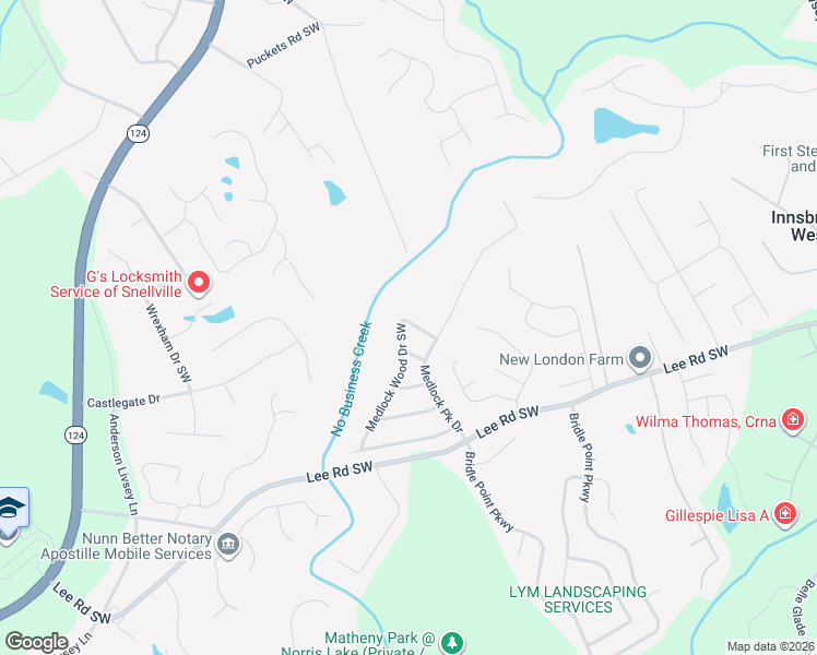 map of restaurants, bars, coffee shops, grocery stores, and more near 4108 Medlock Wood Drive Southwest in Snellville